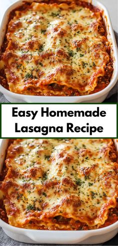 an easy homemade lasagna recipe in a casserole dish