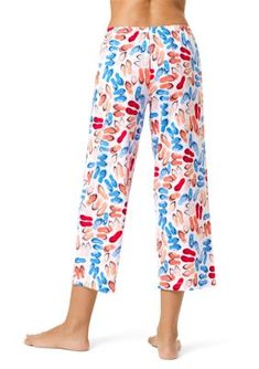 Look great all hours of the day in these printed knit capri pajama pants. Available in a variety of colorful prints hand-drawn by the HUE NYC studio design team. These women's capri pajama pants feature a soft, comfort elastic waistband and a relaxed leg. | HUE Women's Flip to the Flop Capri Pajama Pants, White, Medium Summer Patterned Bottoms For Loungewear, Summer Loungewear Capris, Printed Summer Bottoms For Pajama Party, Printed Bottoms For Summer Pajama Party, Printed Bottoms For Pajama Party In Summer, Multicolor Summer Sleepwear With Elastic Waistband, Multicolor Bottoms For Summer Pajama Party, Multicolor Bottoms For Pajama Party In Summer, Multicolor Bottoms For Pajama Party