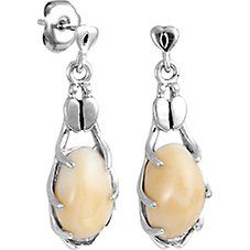 Make a statement with the stunning combination of elk ivories and sterling silver. Frontier Collection's Sterling-Silver Dangle Elk-Ivory Earrings feature antiqued elk-track designs and antler settings that secure the golden-yellow ivories. Sterling-silver dangle earrings with 14-kt. white-gold posts. 1"L x 0.25"W. Made in USA. \u000a \u000a Sterling-silver earrings with 14-kt. white-gold posts \u000a Antiqued elk-track designs \u000a Elegant Beige Nickel-free Earrings, Elegant Beige Teardrop Jewelry, Elegant Cream Earrings Nickel Free, Elegant Cream Nickel-free Earrings, Elegant Beige Teardrop Earrings, Elk Ivory Necklace, Elk Ivory Ring, Elk Ivory Jewelry, Elk Ivory