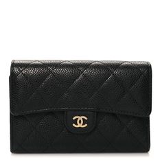 This is an authentic CHANEL Caviar Quilted Medium Flap Wallet in Black. This stylish wallet is crafted of luxurious diamond quilted caviar leather in black with a small gold Chanel CC logo. The wallet opens to a burgundy leather interior with card slots, bill compartment and a zippered pocket. Gold Chanel, Chanel Wallet, Chanel Caviar, Diamond Quilt, Cc Logo, Leather Interior, Card Sizes, Card Slots, Slots