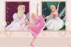 the princesses are dancing in front of two paintings