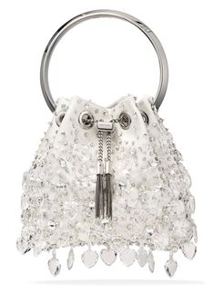 Jimmy Choo Bon Bon crystal-embellished Bucket Bag - Farfetch Jimmy Choo Bag, Fancy Bags, Handbag Heaven, Luxury Bag, Bon Bon, Demi Fine Jewelry, Fine Watches, Crystal Embellishment, Bride Dresses