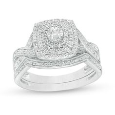 two piece wedding ring set with diamond accents