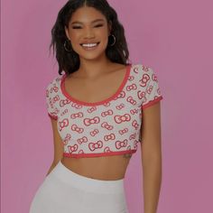 Women’s Size Xs. Could Easily Fit Small Too. Nwot Perfect Condition. Shein X Hello Kitty And Friends Bow Print Crop Tee. Contrast Binding Trim And A Scoop Neckline. Xs Is Sold Out Online. Offers Welcomed I To Negotiate Deals I Use Mostly Packaging 20% Off Bundles Of 2 Or More Y2k Fitted Hello Kitty Print Top, Fitted Y2k Hello Kitty Print Top, Hello Kitty Print Y2k Fitted Top, Hello Kitty Short Sleeve Top, Fitted White Top With Cherry Print, Fitted White Cherry Print Top, Trendy Fitted Tops With Hello Kitty Print, Fitted Hello Kitty Tops, Red Fitted Y2k Crop Top