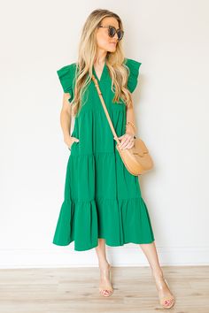 Santana Flutter Midi, Amazon - New Arrivals - The Blue Door Boutique Green Midi Dress With Flutter Sleeves, Chic Dark Green Midi Dress For Spring, Green Tiered Midi Dress For Brunch, Green Tiered Skirt Midi Dress For Brunch, Chic Dark Green Midi Dress For Summer, Green Tiered Dress For Brunch, Green Midi Dress For Brunch, Midi Dress With Ruffle Sleeves For Brunch, Green Tiered Maxi Dress With Ruffle Hem