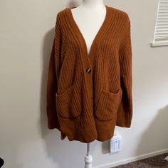 Never Worn Excellent Condition Sweater. 2 Front Pockets And 3 Nice Buttons Closure In Front. Pumpkin Color Oversized Brown Buttoned Sweater, Oversized Brown Cardigan With Buttons, Pumpkin Colors, Anthropologie Sweater, Sweaters Oversized, Colorful Sweaters, Anthropologie, Sweaters For Women, V Neck