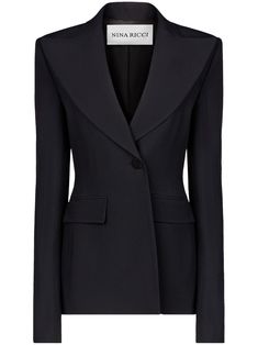 Nina Ricci single-breasted peaked-lapels Blazer - Farfetch Lapel Blazer, Velvet Blazer, Versace Outfit, Yoko London, Long Sleeve Blazers, Double Breasted Blazer, Colored Blazer, Black Blazers, Ski Wear