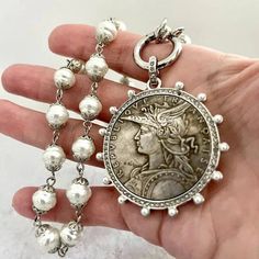 Old Silver Coins, Silver Coin Necklace, Pearl Chain Necklace, Gold Coin Necklace, Toggle Necklace, Coin Pendant Necklace, Gold Necklace Designs, Coin Jewelry, Jacksonville Fl