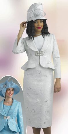 Lily and Taylor 4656 3 piece Novelty Skirt Suit Colors: Blue/Silver, White/Silver Sizes: 4, 6, 8, 10, 12, 14, 16, 18, 20, 22, 24 Matching Hat Available H398 Blue & White H103 White Call (469)571-3647 or email DivasDenFashion@gmail.com to purchase hat White Winter Party Set, Fitted White Set For Party, White Fitted Party Sets, Fitted White Party Set, Elegant Fitted Summer Sets, Fitted Silver Sets For Evening, Fitted Silver Evening Sets, Silver Elegant Party Sets, Elegant Silver Party Sets