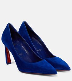 Luxury Suede Court Shoes With Padded Heel, Suede High Heels With Red Sole, Elegant Suede Heels With Red Sole, Fitted Suede Heels With Red Sole, Luxury Suede Heels With Sculpted Heel, Suede Heels With Red Sole And Almond Toe, Louboutin Shoes Women, Christian Louboutin Shoes Pumps, Royal Blue Heels