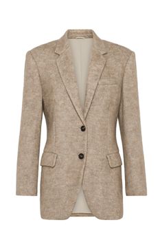 The combination of refined natural fibers creates a high-quality fabric that is perfect for the cold. The softness of the yarns provides a pleasant sensation. The silk-blend lining adds an elegant finish and guarantees optimal comfort. Horn button closure Notched lapel Acetate and silk satin lining Welt pockets with flap and chest pocket Cuffs have four horn buttons Double back vent Nickel-free monili decoration Tailored Wool Cream Blazer, Luxury Cream Wool Blazer, Cream Wool Blazer For Office, Cream Wool Single Breasted Blazer, Elegant Cream Wool Blazer, Elegant Neutral Blazer For Tailoring, Elegant Beige Sport Coat For Fall, Elegant Beige Wool Blazer, Tailored Beige Wool Blazer