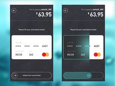 two mobile phone screens showing the same amount of credit cards as they are being sold