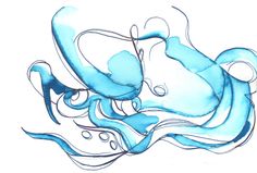 a drawing of an octopus in blue ink