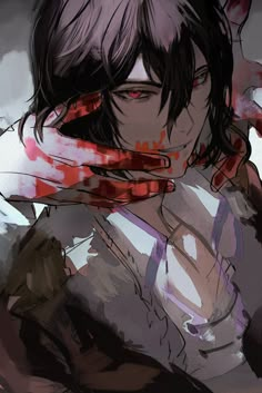 an anime character with blood on his face