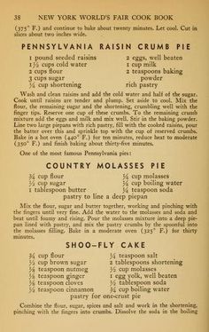 an old recipe for pennsylvania raisin crumb pie from the new york world's fair cook book