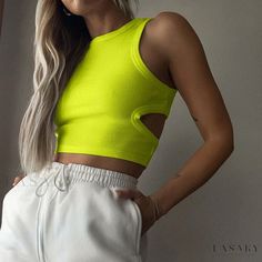 Lasaky - Womens Sleeveless Hollow Out Crop Top for Sports Activities Monochrome Palette, Rib Top, Fits Clothes, Jeans Cargo, Slim Shorts, Maxi Robes, Yoga Shorts, Slim Fit Shorts, Sleeveless Vest