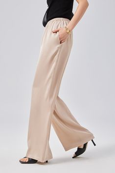 Fibflx Women's Loose Fit High Waist Wide Leg Silk Pants Wide Leg Silk Pants, Straight Pants Women, Retro Trousers, Silk Pants, Natural Silk, Pants Women, Straight Pants, Modern Elegance, Mulberry Silk