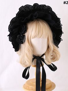 The price is for a bonnet only, others are not included.  The two big flowers on the bonnet are black.  The two small flowers can be black or wine-red. Reasons To Smile, Big Flowers, Lolita Fashion, Small Flowers, The Two, Wine Red, Floral Design, Wine, Flowers