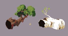 an animal and tree are depicted in pixel art