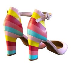 Nwot, Have Been Tried On Super Freakin’ Adorable Custom Painted, Candy Land Block Heel Pumps W/ Ankle Strap Brand: Naturalizer Size 7 Block Heel Pumps, Naturalizer Shoes, Custom Painted, Candy Land, Heel Pumps, Shoes Women Heels, Block Heels, Pink Blue, Ankle Strap