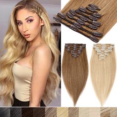 Clearance Clip in 100% Remy Human Hair Extensions Full Head 8pcs straight Blonde | eBay Fake Hair, Bleach Blonde, Remy Human Hair Extensions, 100 Remy Human Hair, Clip In Hair, Ash Blonde, Clip In Hair Extensions, Remy Human Hair, Human Hair Extensions