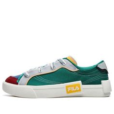 FILA FUSION Pop Skate Shoes 'Green Grey' T12M232103FUA Green Slip-on Sneakers For Streetwear, Textile Flat Sneakers For Streetwear, Green Slip-on Skate Shoes With Vulcanized Sole, Flat Green Sneakers For Streetwear, Green Flat Sneakers For Streetwear, Green Slip-on Skate Shoes For Streetwear, Flat Textile Sneakers For Sports, Green Flat Sneakers With Rubber Sole, Flat Sneakers With Contrast Sole For Streetwear