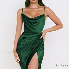 Lasaky - Sophisticated Slip Dress with Asymmetrical Design Elegant Party Dresses, Wrap Around Dress, Elegant Skirt, Dress With Tie, Green Skirt, Party Dresses For Women, Glamorous Evening Gowns, Trendy Dresses, Dress Designs