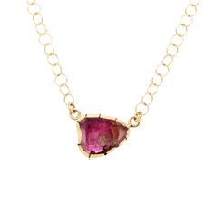 This necklace features a thick 4. 7 carat slice of watermelon tourmaline with mostly bright pink and all it's beautiful unique inclusions.  It's set in an 18K gold bezel with a Sterling Backing on an 18K gold link chain. Handmade and one-of-a-kind. Measures: 16. 5" long.  (The Tourmaline is 3/4" high x 1/2" wide x ~1/4" Deep) Although this is made of hearty 18K gold, you still must protect the gemstone.  Please do not wear this in the shower, swimming or use hair spray, perfumes, etc...directly on it.  You can clean the stone with a soft cloth, if need be. Please keep in provided pouch when not wearing. Red Watermelon, Gold Link Chain, August Birthstone Jewelry, July Birthstone Jewelry, Gold Link, Zodiac Jewelry, Hair Spray, Jewelry Ring Box, Gifts For New Mums