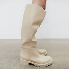 Vanessa's Fashion Women Knee High Boots Genuine Leather Warm Winter Thick Boots - Beige(HH),12 High Boots Casual, Genuine Leather Knee High Boots, Casual Shoes Winter, Plain White Sneakers, Flat Leather Boots, Knee High Boots Flat, Women's Motorcycle Boots, Low Heel Boots, Sneakers Looks