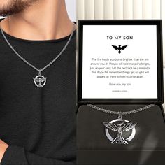 If you're looking for a thoughtful and stylish way to show your love and support for your son, this necklace is a perfect choice. The sleek and minimalist design will complement any outfit, and the adjustable length means he can wear it however he wants. The phoenix is a symbol of strength, rebirth, and new beginnings, making it a powerful reminder to overcome any obstacles. Whether he's graduating from school, starting a new job, or just needs a little reminder of your love, this necklace is su Phoenix Necklace, Symbol Of Strength, Luxury Jewelry Brands, To My Son, Symbols Of Strength, Key To Happiness, Meaningful Jewelry, Starting A New Job, Experience Gifts