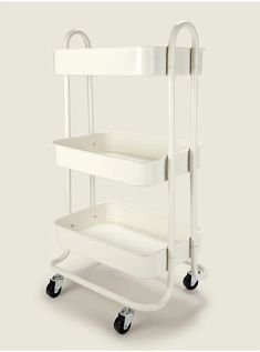 White Storage Trolley Kitchen Trolley, Storage Trolley, White Storage, Kitchen Food Storage, Metal Kitchen, Customer Review, George At Asda, Shop Display, Kitchen Cart