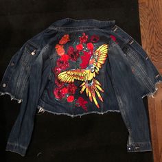 New: Customized Jungle Bejeweled Jean Jacket. Slightly Cropped With Front Flower Patches. Frayed Edges Https://Pachamamabohemian.Com/Collections/Protected-Evil-Eye-Jackets Summer Sequined Outerwear, Bohemian Embellished Spring Outerwear, Bohemian Embellished Outerwear For Fall, Bohemian Embellished Outerwear For Spring, Pink Embellished Spring Outerwear, Fall Bohemian Embellished Outerwear, Embellished Multicolor Outerwear For Spring, Multicolor Embellished Outerwear For Spring, Summer Long Sleeve Embellished Outerwear