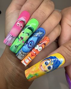 INSIDE OUT 2 nails .. photo dump🧠🌈☁️ Which emotion do you relate to the most???? Swipe for a closer look of the thumbs👉🏼👉🏼👉🏼 #insideout2 #disney #pixar #disneynails #insideoutnails #explore #handpainted #nailart #disneypressons #emotions Inspired Nails, Magic Art