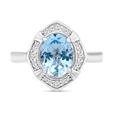 Keep the compliments coming in this blue topaz and diamond fashion ring. 10K white gold. Ring features a 9.0 x 7.0mm oval-shaped sky blue topaz center stone. A tilted cushion-shaped frame of shimmering diamonds surrounds the center stone, completing the look. 1/8 ct. t.w. of diamonds. Light Blue Oval Diamond Topaz Ring, Oval Aquamarine Diamond Ring In White Gold, Oval Aquamarine Diamond Ring With Diamond Accents, Oval Aquamarine Diamond Ring With Accents, Oval Blue Topaz Diamond Ring With Brilliant Cut, Oval Aquamarine Ring With Diamond Accents, Oval Blue Topaz Diamond Ring With Accents, Oval Aquamarine Rings With Diamond Accents, Fine Jewelry Light Blue Oval Topaz Ring