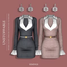 two dresses with collars are shown in three different colors and sizes, one is grey the other is white