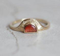 Sunset Ring, Sunstone Engagement Ring, Half Moon Diamond, Bohemian Style Rings, Boho Engagement Ring, Gold Sunset, Sunstone Ring, Aquamarine Engagement Ring, Unique Engagement Ring