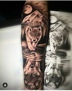 a man with a wolf tattoo on his arm