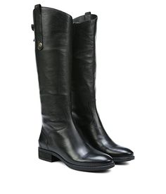 Black Leather Wide Calf Boots, Classic Black Mid-calf Boots In Calf Leather, Black Mid-calf Calf Leather Boots With Leather Sole, Formal Wide Calf Mid-calf Boots In Calf Leather, Wide Calf Mid-calf Boots With Leather Sole In Black, Sam Edelman Loafers, Black Wide Calf Mid-calf Boots With Buckle Closure, Tall Brown Leather Boots, Sam Edelman Heels