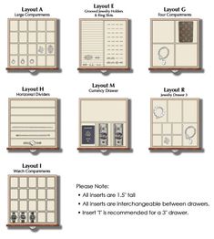 several different types of windows with names and numbers on them, all labeled in the same font