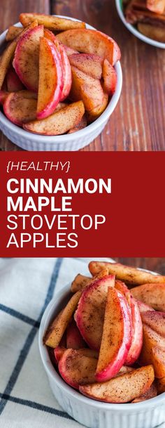 healthy cinnamon maple stovetop apples in white bowls