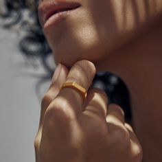 Theorem 18K gold plated recycled brass ring. Crown: 1/8" x 3/8" x 1/16" / 0.3 cm x 1 cm x 0.15 cm Fit: True to size Nickel free gold plating Base metal is recycled brass Handcrafted in satin finish MYW05GP027 Tan Skin Makeup, Laser Logo, Ring Crown, Classy Aesthetic, Draw On Photos, Brass Ring, Tan Skin, Jewelry Projects, Curator Style