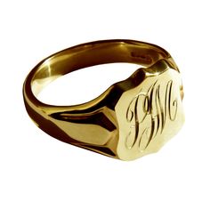 9ct Solid Yellow Gold Monogrammed Shield Signet Ring. Bespoke, Hand Finished to order from a Stamping. Fully U.K. Hallmarked.  Head Size: 14x12x2mm Stamping Weight: 8.8g ( varies with finger size ) Depth: 2.0mm Classic Rectangular Signet Ring With Initials, Classic Engraved Rectangular Initial Ring, Classic Gold Initial Ring With Hallmarks, Classic Formal Initial Ring With Hallmarks, Antique Initial Ring With Polished Finish For Anniversary, Classic Engraved Rectangular Jewelry, Classic Rectangular Engraved Jewelry, Antique Personalized Engraved Ring For Formal Occasions, Antique Personalized Rings For Formal Occasions