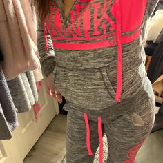 Victoria Secret Pink Neon Pink Quarter Zip Hoodie & Jogger Set In Excellent Condition. Not Sure I Want To Let Go It’s One Of My Favorites But I Don’t Have Enough Space To Keep All My Favorites. Casual Pink Letter Print Activewear, Casual Pink Activewear With Letter Print, Casual Pink Winter Activewear, Pink Athleisure Activewear With Letter Print, Pink Sporty Activewear For Fall, Pink Fall Activewear For Streetwear, Pink Activewear For Sports In Fall, Sporty Pink Activewear For Fall, Pink Fitted Hooded Activewear