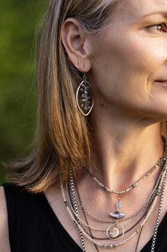 A fun pair of statement earrings, this artisan design rests at approximately 1.75" from sterling silver ear wires. Antique Silver Plated Brass (Lead & Nickel Free) Crystal 2.25" with sterling silver ear wires We hand select our natural materials, thus there may be slight variations in color and/or size that will not detract from the overall aesthetic. Our unique handcrafted designer jewelry for women is made in America, each design created individually in our personal design studio in Floyd, VA Bohemian Nickel-free Linear Earrings As Gift, Bohemian Style Nickel Free Linear Earrings As Gift, Silver Nature-inspired Earrings For Everyday, Silver Nature-inspired Everyday Earrings, Silver Everyday Nature-inspired Earrings, Everyday Silver Nature-inspired Earrings, Handmade Drop Wrap Earrings For Everyday, Adjustable Nickel-free Silver Wrap Earrings, Artisan Long Drop Pierced Jewelry