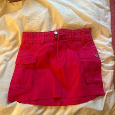 Size M, A Little High Waisted, Lose Fit Around The Waist High Waist Pink Mini Skirt With Pockets, Pink Stretch Mini Skirt With Pockets, High Waist Red Cotton Skort, High Waist Red Mini Skirt With Pockets, Red Mini Skirt With Pockets, Red Skort With Pockets For Spring, Trendy Red Skirt With Pockets, Pink Cargo Skirt, Cargo Skirts