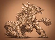 a drawing of a dragon on a brown background