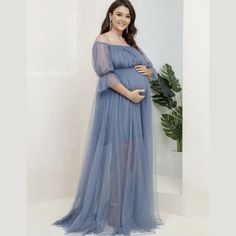 New Hazy Blue Maternity Off Shoulder Ruched Bust Mesh Dress. This Elegant Maternity Dress Features Off Shoulder And Flowy Half Sleeves, Along With A Double Dress For A Contemporary Look That Is Suitable For A Maternity Shoot, Baby Shower, Wedding, Bridesmaid Dress, Formal Event, And So Much More. Fabric Type 100% Polyester Origin Imported Closure Type Zipper Plus Size: 4x (18-20) New In Original Packaging Summer Maternity Blue Dresses, Light Blue Maternity Summer Dress, Summer Maternity Light Blue Dress, Blue Summer Maternity Wear Dresses, Light Blue Summer Maternity Dress, Blue Long Sleeve Maternity Dress For Summer, Blue Flowy Maternity Dress, Blue Summer Maternity Dress, Long Sleeve Blue Maternity Dress