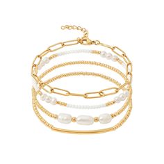 PRICES MAY VARY. Gold Bracelets Size---dainty gold bracelets set is a stunning addition to any women jewelry collection. The paperclip link chain bracelet is 6.85" + 1.35" extension chain, it's easy for us to adjust the length, and the other 3 gold beaded stretch bracelet are about 6.8", Elastic, Stretchable. Dainty Gold Bracelets---Simple and Exquisite gold bracelets stack. this bracelets Including 1 paperclip link chain bracelet, pearls bead bracelet, gold plated seed and white seed beads. Eac Gold Pearl Bracelet Stack, Gold Bracelet Inspiration, Gold Stack Bracelets, Cute Gold Bracelets, Dainty Bracelet Stack, Bulk Bracelets, Basic Bracelets, Bracelet Stack Gold, Pearl Bracelet Stack