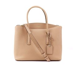 The Margaux Large Satchel Is Defined By Its Curved, Feminine Silhouette, Molded Handles And Functional Interior. - Made From Refined Grain Leather With Matching Trim -New Without Tag - 12.5" W X 9.25" H X 5.75" D - Optional And Adjustable Shoulder Strap - Zipper Closure - 2 Interior Slide Pockets And 1 Interior Zipper Pocket - Dual Exterior Pockets - Gold Tone Hardware Ks_sat_margaux_camel100 Formal Bags With Grained Texture, Beige Saffiano Leather Bag For Work, Kate Spade Beige Workwear Bag, Functional Interior, Feminine Silhouette, Kate Spade Bag, Large Tote, Leather Satchel, Womens Tote Bags