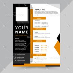 an orange and black resume template